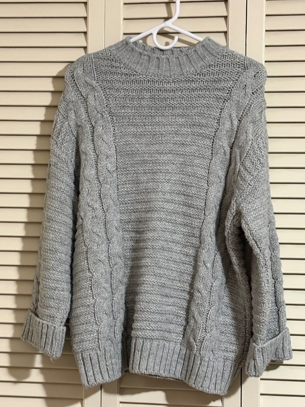 LOFT Gray Cable Knit Mock Neck Oversized Sweater Size M